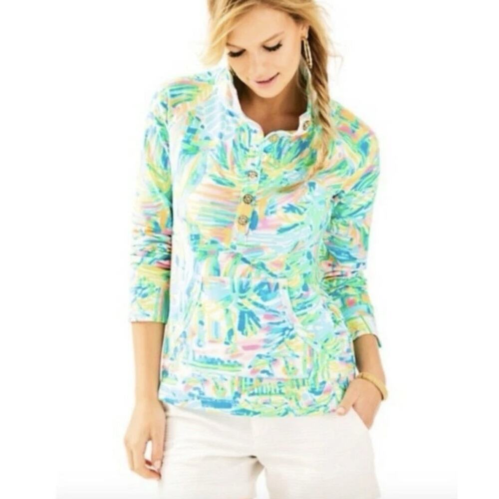 Womens Top LILLY PULITZER Preppy "UPF 50+ Captain Popover Sea Salt‎ And Sun XXS